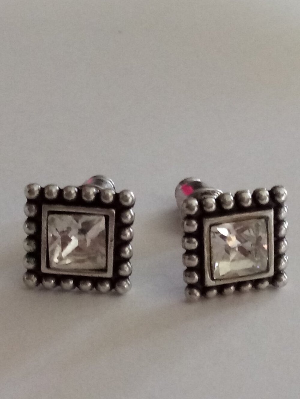 Brighton Twinkle Square Crystal Stud Earrings Silver Beaded Frame